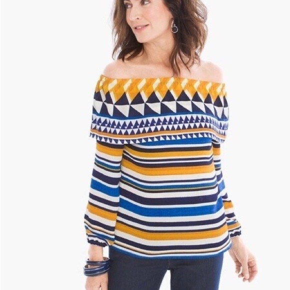 Chicos Graphic Off-The-Shoulder Top size 1 (8 / 10 medium) - Picture 2 of 10